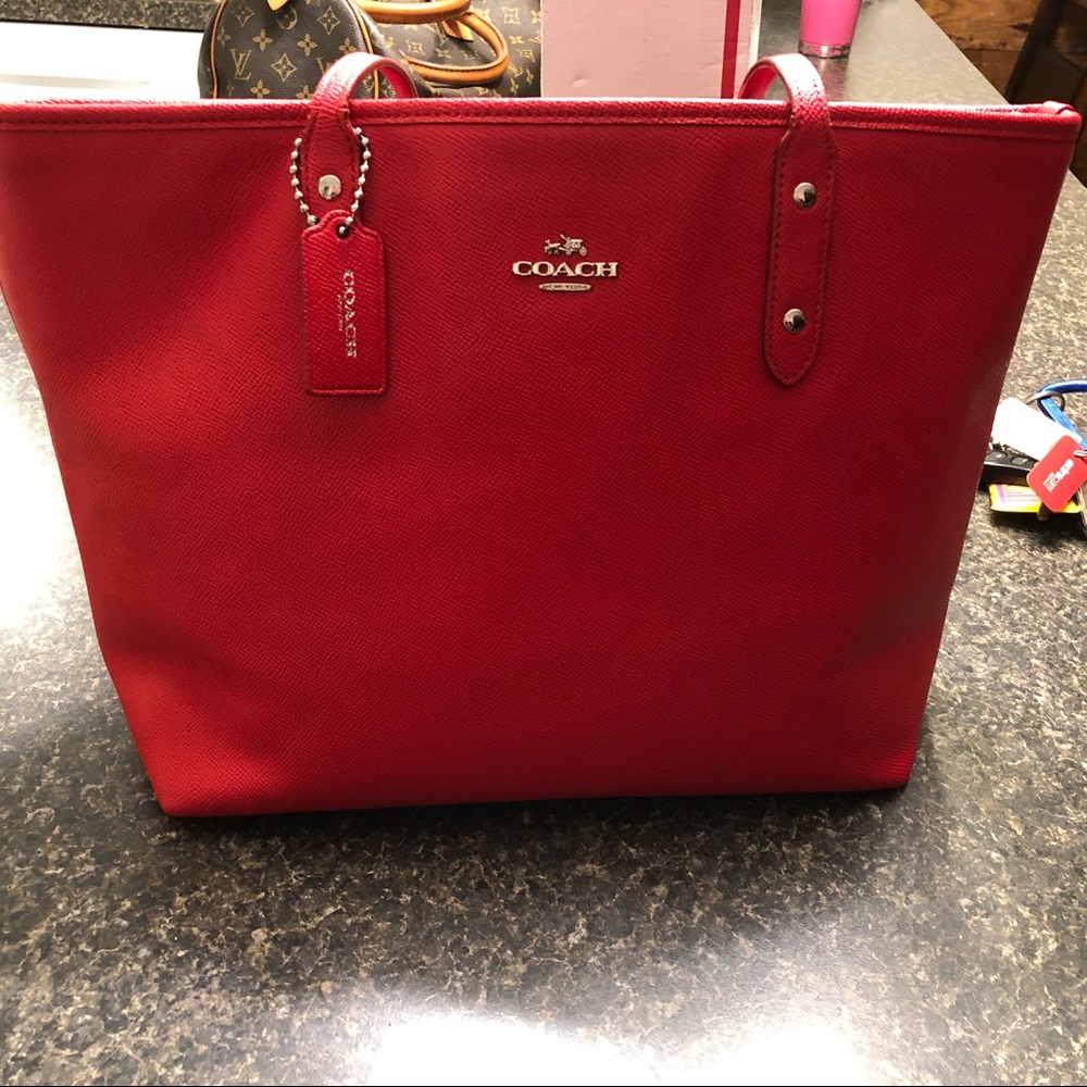 Authentic red leather coach purse
